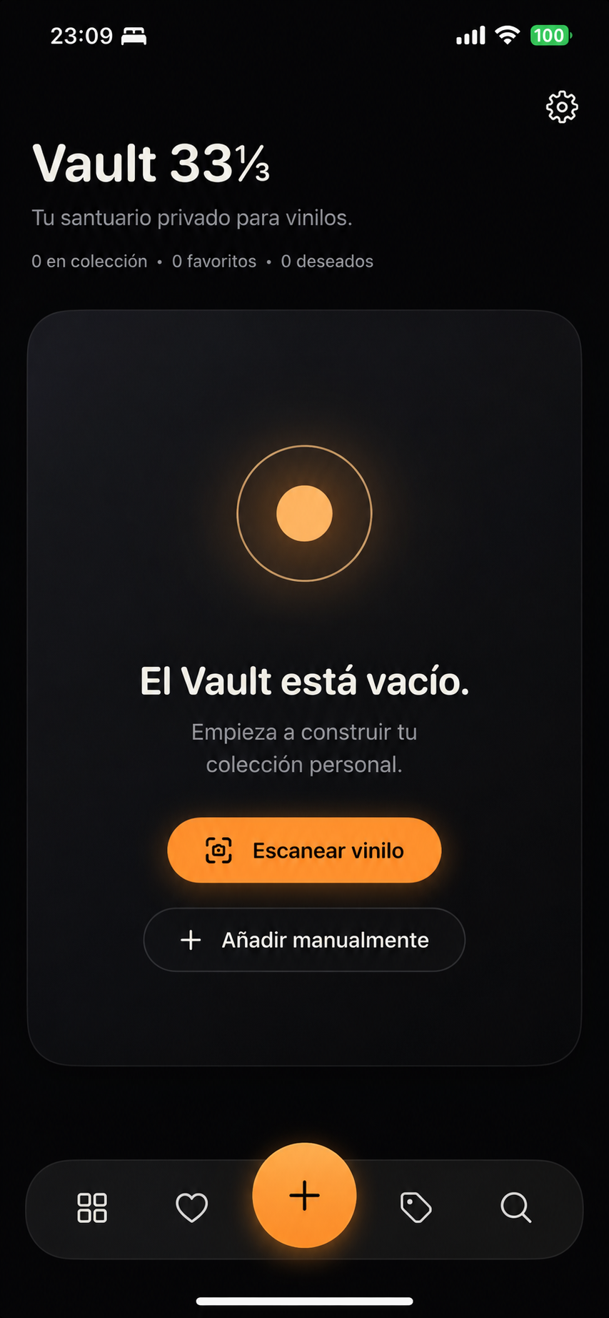 Vault 33⅓ app screen showing empty vault state